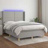 vidaXL Box spring postelja z vzmetnico LED svetlo siva 140x190cm blago Cene