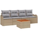vidaXL Set vrtnih sofa od 5 komada s jastučićima Bež Poli Ratan Akacija, Dvosjed vrtna sofa s prostorom za odlaganje i jastučićima Bež Poli Ratan Cijene