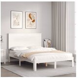 vidaXL Posteljni okvir z vzglavjem bel 140x190 cm trden les | Shoptok.si