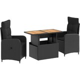 Vanjski set za objedovanje 3 pcs Crna Poli Ratan i Drvo Akacije | shoptok.hr