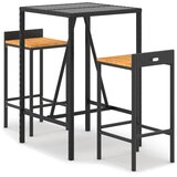  3-dijelni vrtni barski set crni od poliratana i drva bagrema Crna 70 cm table length | shoptok.hr