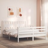 vidaXL Posteljni okvir z vzglavjem bel 160x200 cm trden les Cene