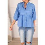 armonika Women's Blue Six-Shirred Quarter Sleeve Shirt Cene