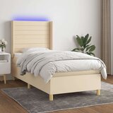  Box spring postelja z vzmetnico LED krem 90x190 cm blago, (20895026) | Shoptok.si