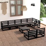  The Living Store Vrtna sedežna garnitura 9-delna črna trdna borovina - Vrtna Sedežna Garnitura, (21476677) | Shoptok.si
