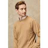 AC&Co / Altınyıldız Classics Men's Beige Anti-pilling Anti-Pilling Standard Fit Crew Neck Front Textured Knitwear Sweater Cene