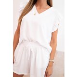 Kesi Włoski Women's set made of viscose, ruffled blouse and short shorts white | shoptok.hr
