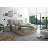 Livetastic postelja boxspring 180 cm x 200 cm , les, tekstil, leseni material svetlo siva Cene