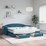 vidaXL Izvlečna dnevna postelja s predali modra 90x200 cm žamet | Shoptok.si