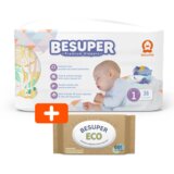 BeSuper PREMIUM Pelene 1 (NB, 2-4 kg) 3x36 kom + Vlažne maramice 1x60 kom Cene