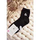 Kesi Women's cotton socks with teddy bear appliqué, black