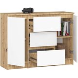 AKORD Komoda, 2 Vrata In 3 Predali, Hrast Artisan/Bela, (5000332087) | Shoptok.si
