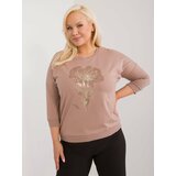 Fashion Hunters Dark beige casual blouse plus size with 3/4 sleeves cene