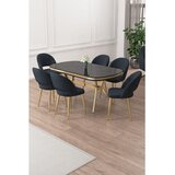 Hanah home trpezarijski set Jita, sto i 6 stolica, ploča u dekoru Sonata, zlatne noge, antracit tkanina Babyface | Eponuda.com