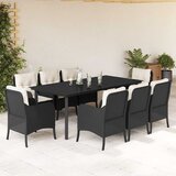  9-dijelni vrtni blagovaonski set s jastucima crni od poliratana Crna Dužina stola 200 cm | Shoptok.si