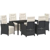 vidaXL set za objedovanje od 7 dijelova s jastučićima crni poli ratan, vrtni stol crni 160x80x73 cm s kaljenim staklom Cijene