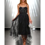 Resti Black women's midi dress with tulle | Shoptok.si