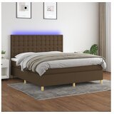  Box spring postelja z vzmetnico LED temno rjava 160x200cm blago | Shoptok.si