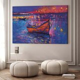  XXL slika - Modern impressionism - night landscape of a lake with a floating boat 180x120 | shoptok.hr