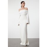 Trendyol White Knitted Carmen Collar Long Evening Evening Dress | shoptok.hr