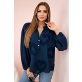 Kesi Włoski Cotton shirt blouse with hearts navy blue | Shoptok.si