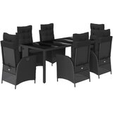  7-dijelni vrtni blagovaonski set s jastucima crni od poliratana Crna 190 cm table length | shoptok.hr
