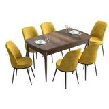 Hanah home han - baroque, mustard baroquemustard extendable dining table & chairs set (7 pieces) | Eponuda.com