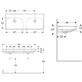 Geberit 500.224.01.1 Smyle Square 120 x 48 cm dvojni keramični umivalnik brez odprtine za armaturo | Shoptok.si