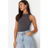 Trendyol Anthracite Cotton Halterneck Fitted/Slip-On, Flexible Knit Single Singlet | Shoptok.si