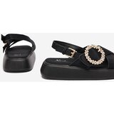 Resti Black fabric women's sandals on a flat sole with cubic zirconia Senire - Footwear | Shoptok.si