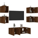 vidaXL Komplet TV omaric LED 6-delni rjavi hrast inženirski les | Shoptok.si