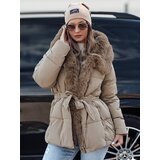 DStreet Kurtka damska zimowa FURSOFT pikowana z kapturem beżowa | shoptok.hr