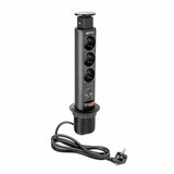 Utičnica ugradna okrugla fi 60 3*KONEKTOR, 2*USB 1.5M crna AEBPW3S60U20