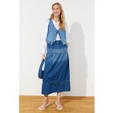 Trendyol Blue Stitching Detailed High Waist Maxi Denim Skirt Cene