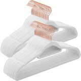Songmics Žametni obešalniki, set 50 obešalnikov za oblačila, nedrseči, s prečko in kavljem iz rožnatega zlata, prostorsko varčni, debelina 0,6 cm, dolžina 43,5 cm, za hlačne obleke, bela CRF021W02, (21298212) Cene