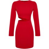 Trendyol Red Fitted Evening Dress with Window/Cut Out Detail Cene