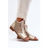 Zazoo Leather Cut-Out Sandals with Zip Gold 977/L | ePonuda.com