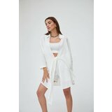 Laluvia Off White Flam Linen Kimono Shirt cene