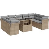 vidaXL Vrtna sedežna garnitura 10-delna z blazinami bež poli ratan | Shoptok.si