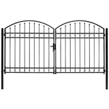 Dvostruka vrata za ogradu s lučnim vrhom čelik 300x175 cm crna