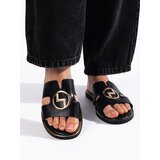 Shelvt Black flat flip-flops with gold decoration | shoptok.hr