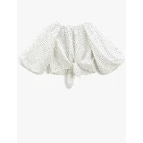 Koton Oversize Blouse with Long Balloon Sleeves, Round Neck Polka Dot, Tie Front
