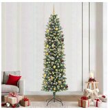 vidaXL Umjetno vitko božićno drvce Zelena i bijela 240 cm - 240 cm s LED-ima i zlatnim/brončanim kuglicama Cijene