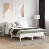 vidaXL Posteljni okvir z vzglavjem bel 140x190 cm trdna borovina | Shoptok.si