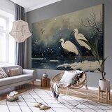  XXL slika - Herons over a winter pond - Japanese-style illustration in dark colours 140x93 | shoptok.hr