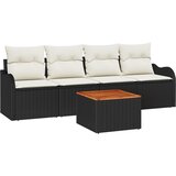 vidaXL 5-delni set vrtnih sof z blazinami Črna Poli Ratan Akacija, 2-sedna vrtna sofa z blazinami Črna Poli Ratan Cene