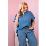 Kesi Włoski Plus Size women's set made of Tencel blouse and tie-waist pants denim | Shoptok.si