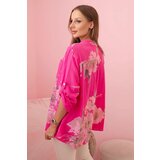 Kesi Włoski Women's loose-fitting cotton shirt with a floral pattern pink | shoptok.hr