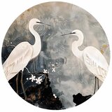  Okrugla fototapeta - Herons and cherry blossoms - oriental-style illustration depicting birds 230x230 | shoptok.hr