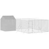 vidaXL Zunanja pasja ograda s streho srebrna 6x6x2,5 m pocinkano jeklo - - Srebrna - 75.05 - 6 x 6 x 2.5 m - 2025- | Shoptok.si